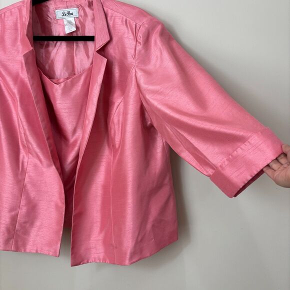 Le Bos Pastel Pink Taffeta Blazer Jacket Tank Set Women 20W Satin Church Wedding - Picture 3 of 10